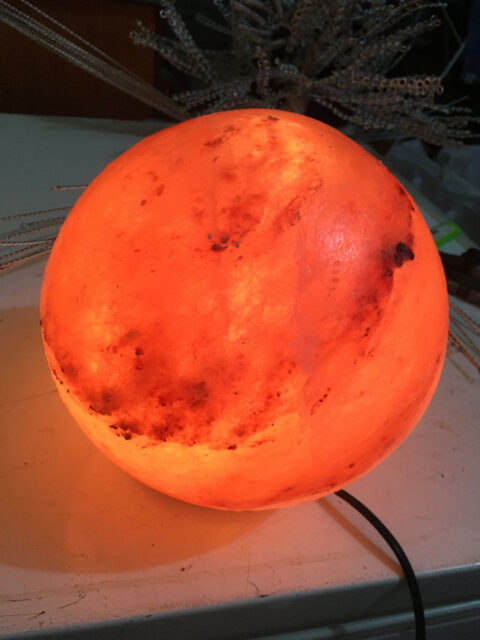 Livewire Sculpture's round Himalayan Salt Lamp base before the wire tree sculpture is made