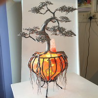 Live Wire Sculpture's "Flame Tree" Himalayan pink salt lamp and wire Tree Sculpture Thumbnail