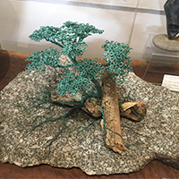 “Verdigris” recycled granite, driftwood and wire tree sculpture