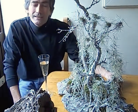 Live Wire Sculptures artist Alan Holley with 2 of his works from his property on the South Coast of New South Wales