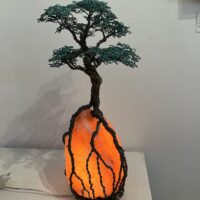 ‘Salted Gum’ Copper Wire Tree Sculpture with Himalayan Salt Lamp base